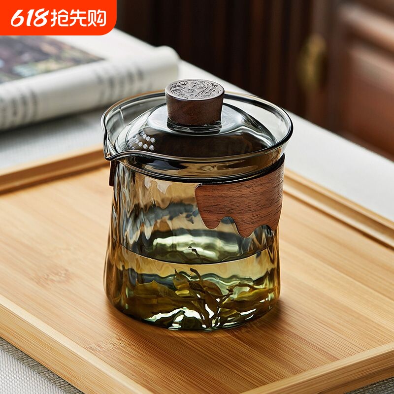 防烫玻璃盖碗过滤茶壶茶杯套装红茶泡茶器茶碗一人茶具单壶手抓壶