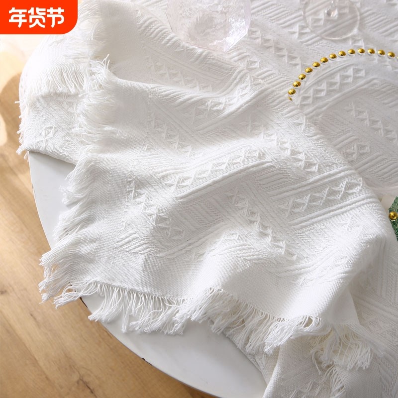 ins拍照背景布拍照道具白色桌布摆件拍摄野餐流苏线毯美甲美食蛋糕宝宝摄影茶几布阳台小床头柜盖巾