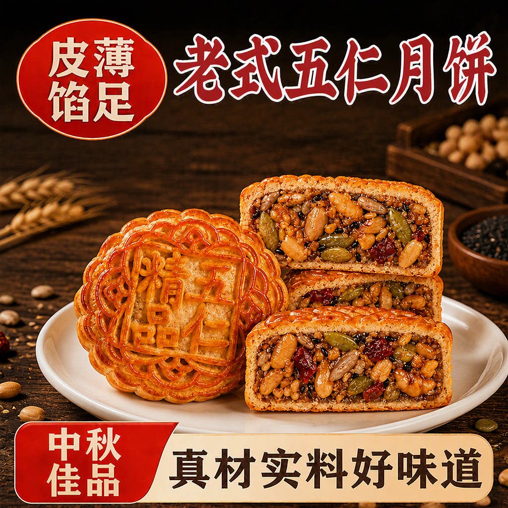 传统老式五仁月饼广式品品质中秋糕点黑芝散装优选手工芝麻正宗