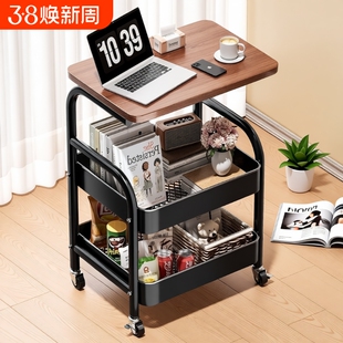 可移动置物架床头柜边几茶几零食收纳架子可折叠厨房推车床边物品