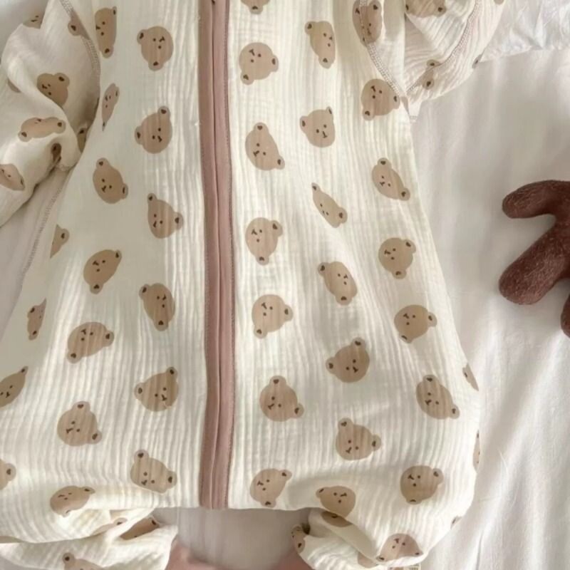 婴儿睡袋男女童纯棉双层纱布长袖睡袋连体睡衣儿童分腿防踢被睡袋