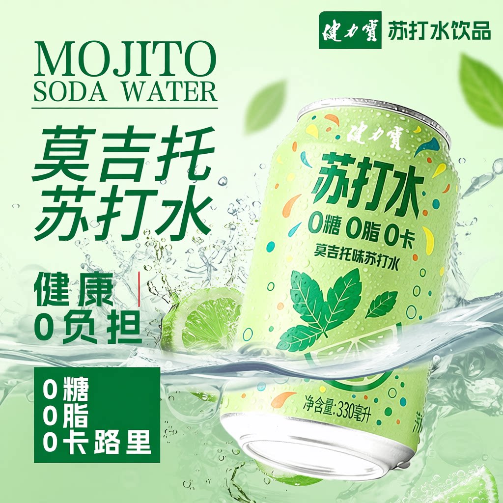 健力宝莫吉托味苏打水330ml罐装气泡水0糖0脂0卡碳酸饮料整箱汽水图片