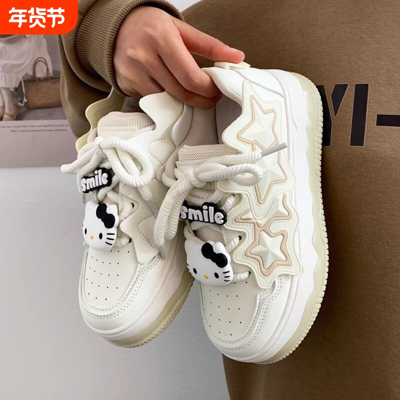 品牌断码kit猫春夏季爆款星星大头小白鞋子女厚底百搭休闲学生面