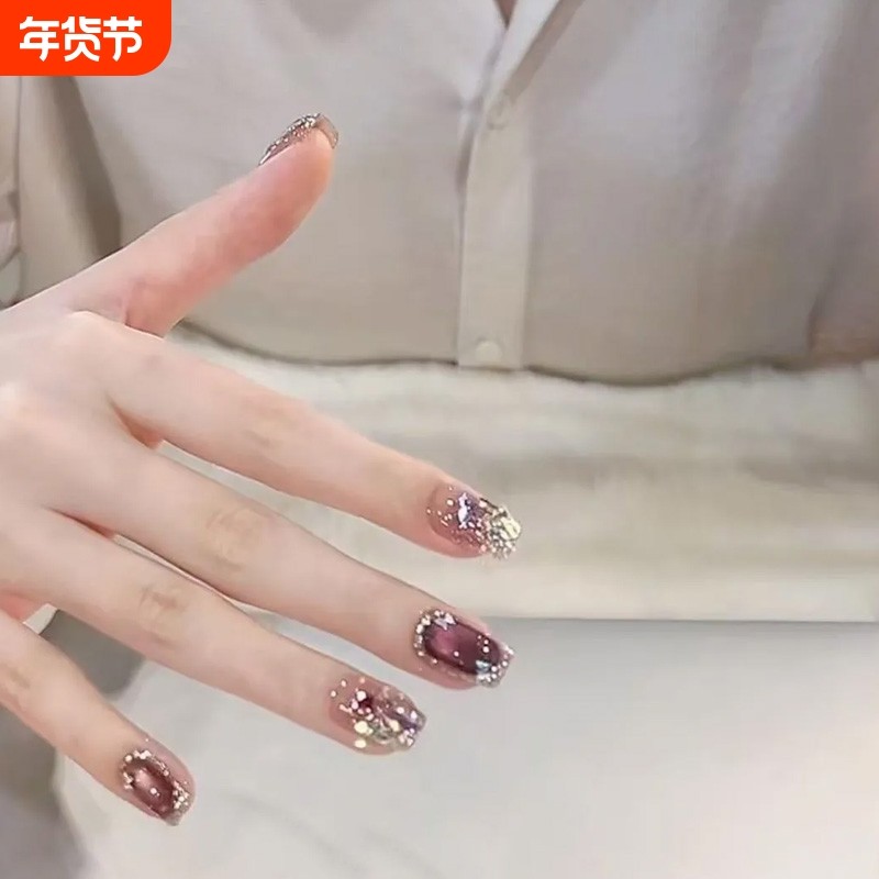 【魔瞳紫】纯手工穿戴甲假指甲贴片秋冬猫眼美甲高级感椭圆甲片,彩妆/香水/美妆工具,穿戴甲/甲片,淘宝优惠券,粉丝福利购,淘宝优惠卷