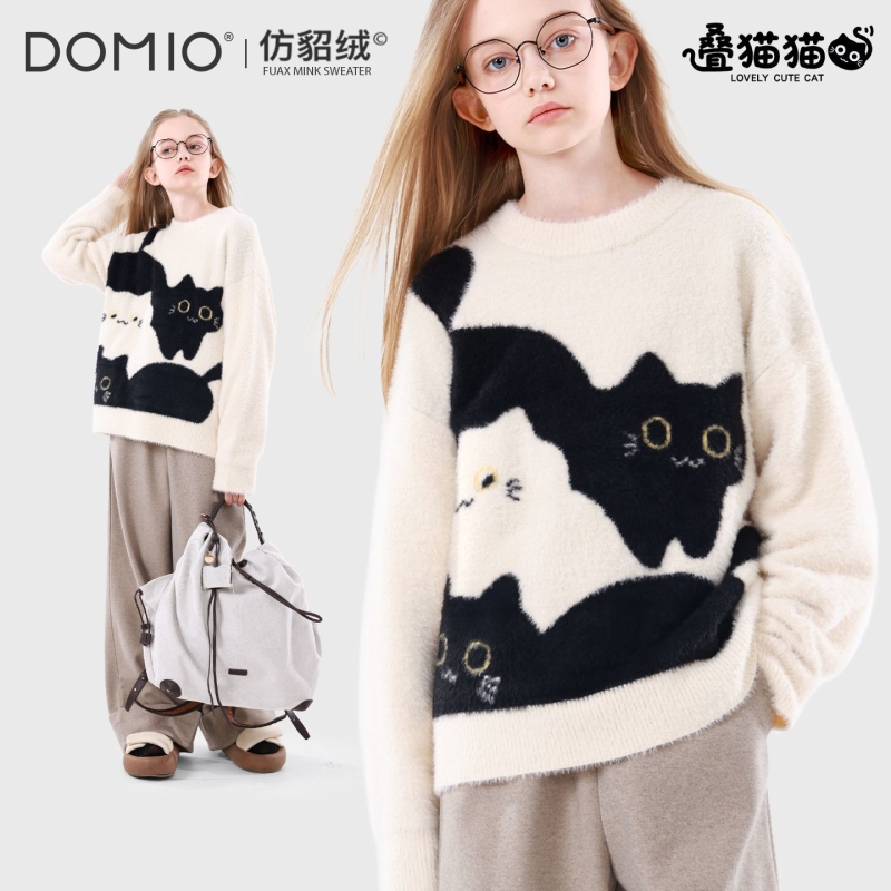 女童毛衣秋冬儿童仿貂绒毛线衣大童保暖外套青少年上衣女孩童装