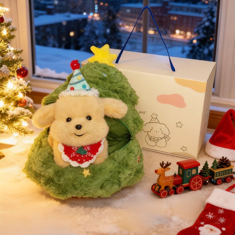 圣诞树金毛小狗玩偶西高地狗狗公仔毛绒玩具娃娃圣诞节礼物送女生