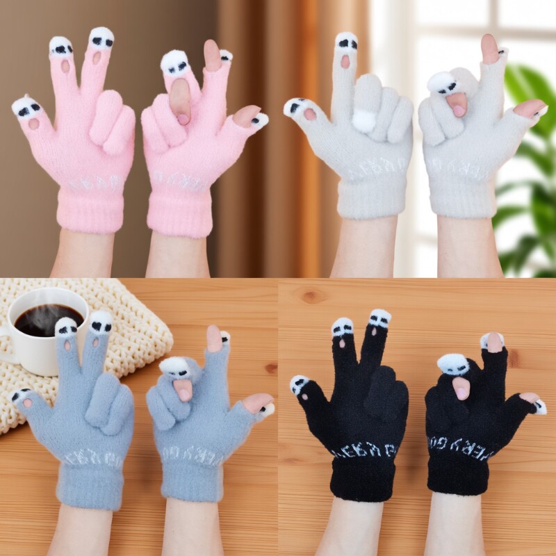 手套保暖女士手套可爱毛线针织写字玩手机保暖秋冬卡通学生百搭款
