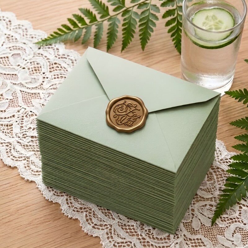 信封信纸教师节伴手礼牛油果绿橄榄绿送男友送女友生日贺卡婚礼感恩新年情人节手写卡片手写信套装火漆印贴纸