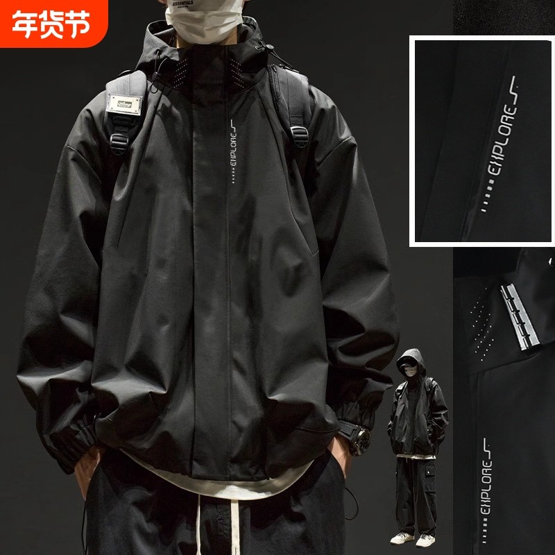 2025年登山新美式冲锋衣外套男春秋季大码防水防风潮流休闲加绒款,户外/登山/野营/旅行用品,冲锋衣,淘宝优惠券,粉丝福利购,淘宝优惠卷