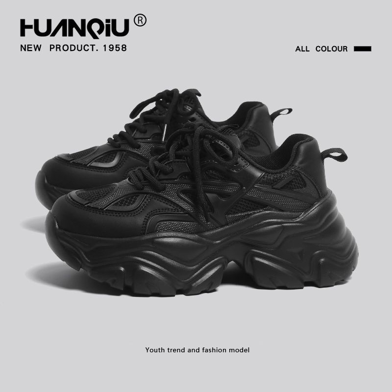 环球黑色厚底老爹鞋女2025春季新款百搭爆款增高鞋休闲运动鞋轻便
