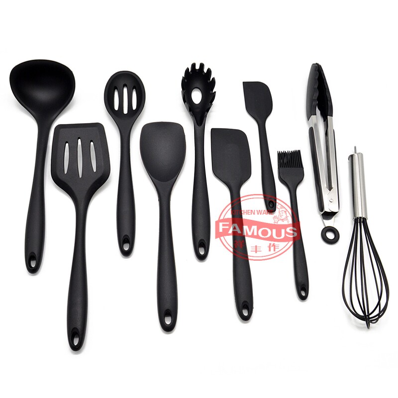 硅胶厨具不粘锅烹饪铲勺套装一体全包厨具硅胶厨具10件套勺铲套