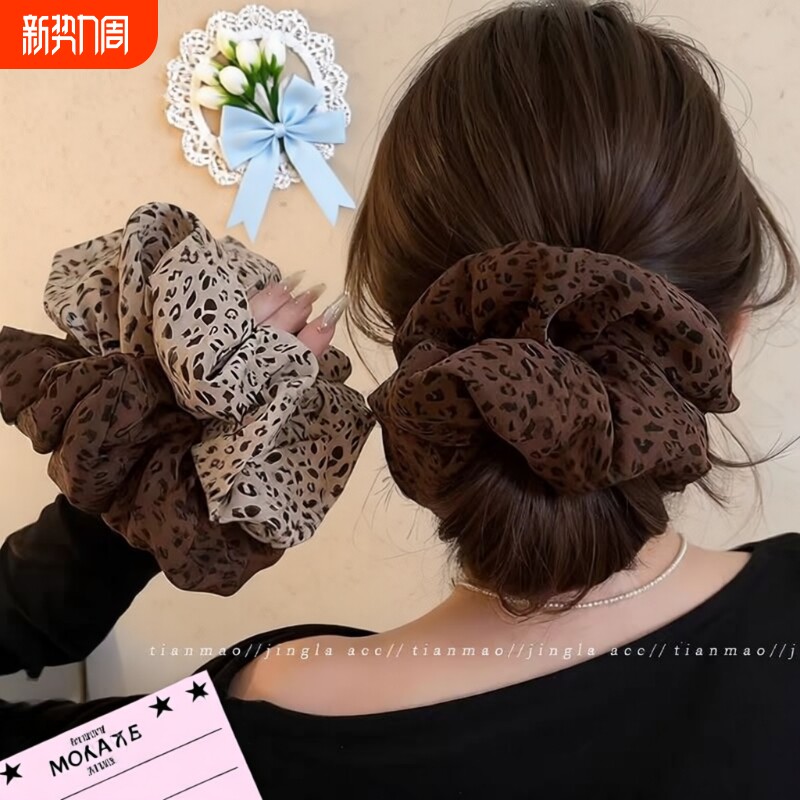 豹纹大肠发圈女2025新款头绳高弹力耐用发绳高级感头花丸子头发饰