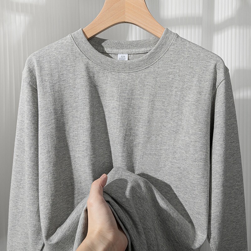 2025纯棉男士秋衣男装长袖t恤修身纯色圆领打底潮时尚上衣服体恤