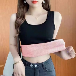 t恤上衣女士保暖打底衫 加绒加厚吊带背心女2025新款 体恤内搭无袖