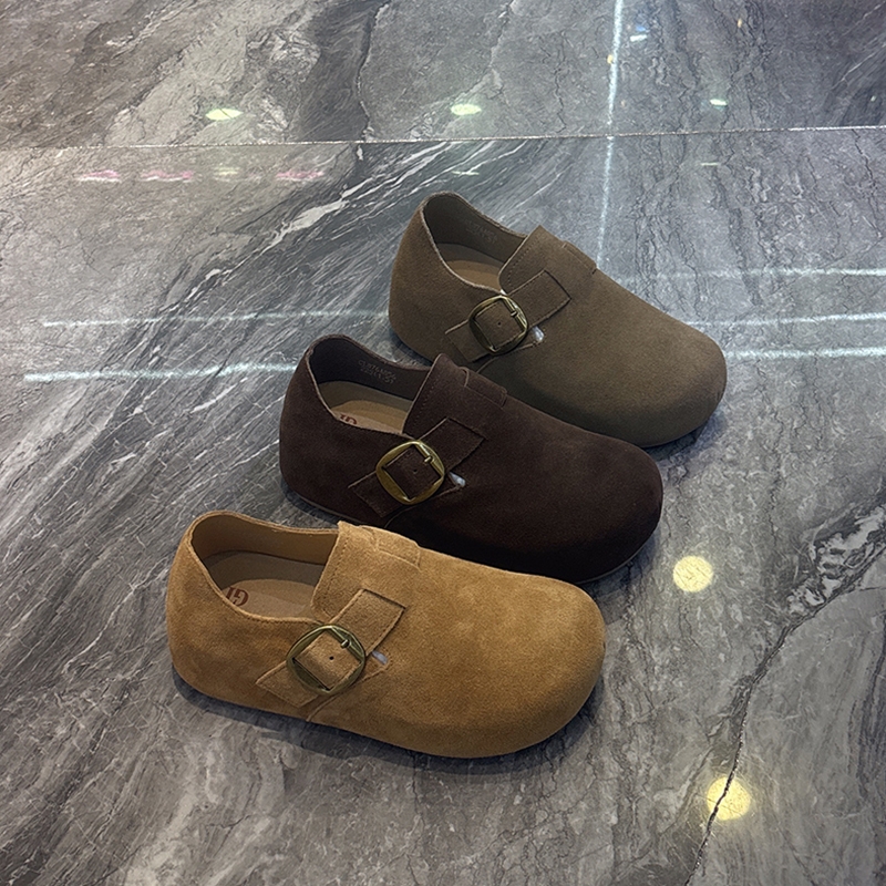 复古磨砂真皮厚底勃肯鞋女2025秋新款百搭内增高乐福鞋女单鞋圆头