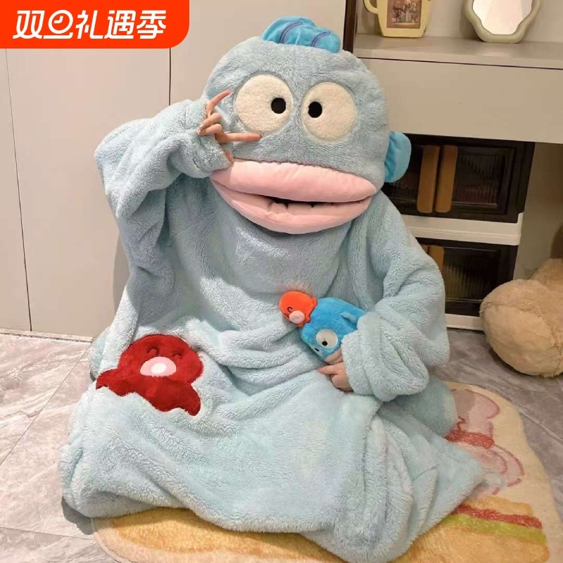 加厚冬季趣味丑鱼卡通可爱超萌连体睡袍女款居家休闲服