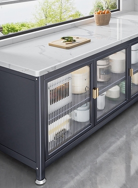 厨房置物架落地多层岩板柜收纳柜多功能微波炉切菜餐边储物柜承重