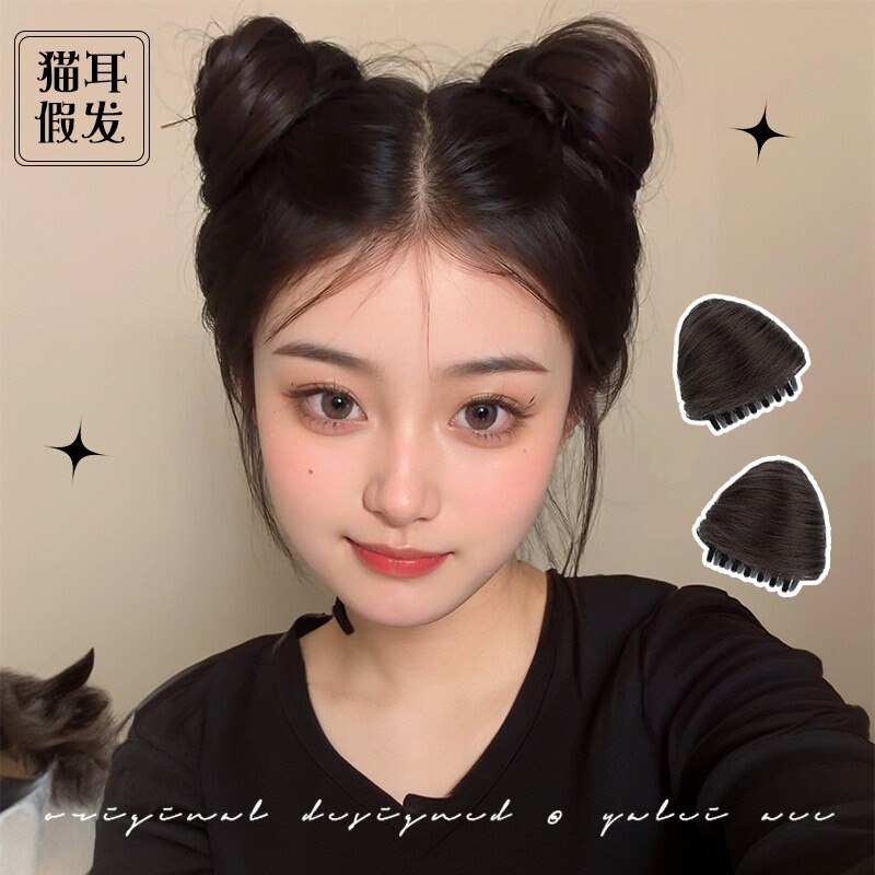猫耳假发抓夹双丸子头发卡猫耳朵发夹女发包懒人神器发箍夹子头饰