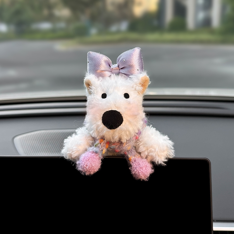 西高地车载摆件汽车车内饰品中控屏趴趴公仔小狗显示屏幕装饰可爱