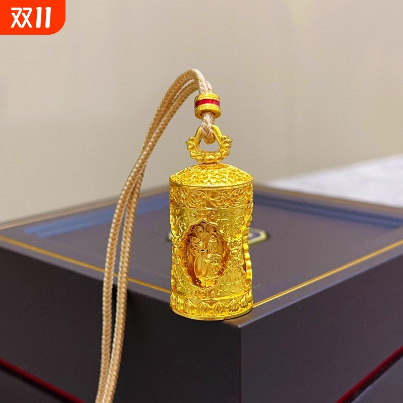 金店同款沙金999古法四面佛像守护神吊坠可转动项链挂坠女送礼物