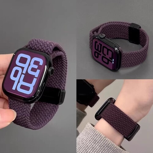 适用苹果手表表带iWatchs10代尼龙弹力applewatch9编织透气s8夏天女款SE磁吸41mm45运动Ultra男回环升级款