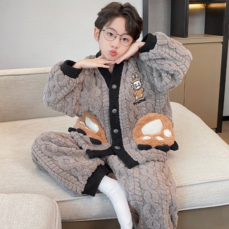 2025男童睡衣秋冬季珊瑚绒家居服