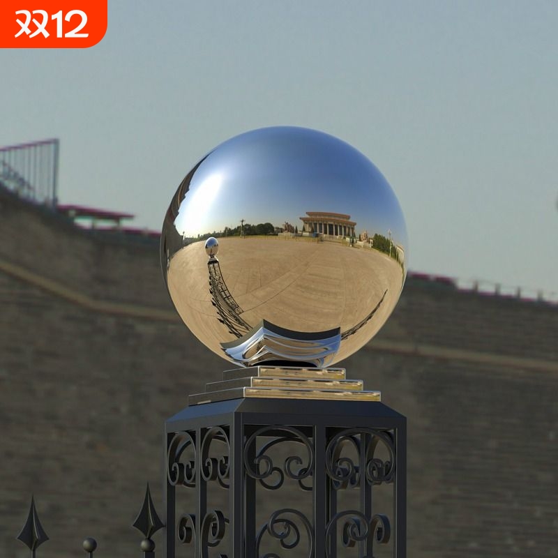 不锈钢圆球带座三层方座带球托座连体球空心球大门柱子围墙装饰球