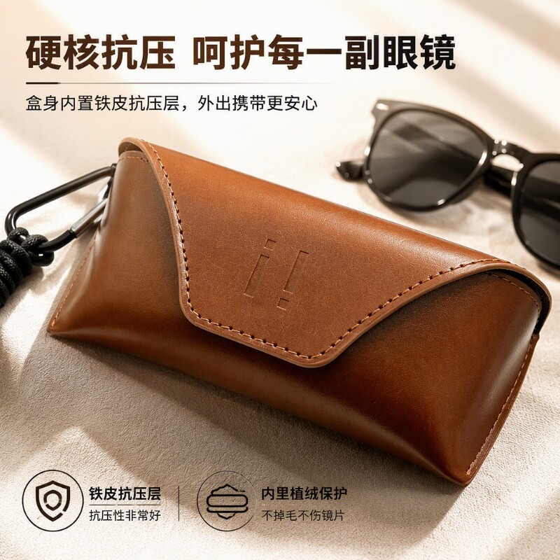 高级墨镜包出口级男女款棕色灰色太阳眼镜盒皮质便携硬抗压收纳袋