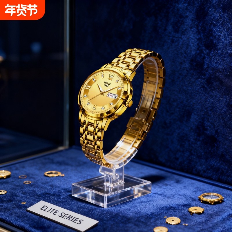 正品瑞士2024新款手表男士全自动机械风防水精钢带双日历男表夜光