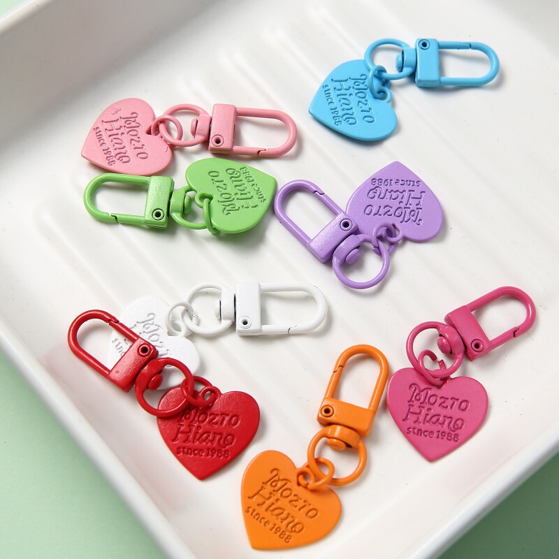 彩色爱心刻字龙虾扣钥匙扣 DIY 手工饰品配件 包包挂件材料包