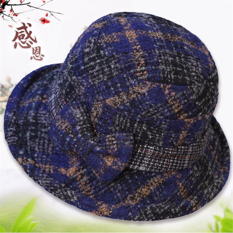 中老年人帽子女秋冬季妈妈毛呢礼帽加厚奶奶布盆帽春秋休闲渔夫帽