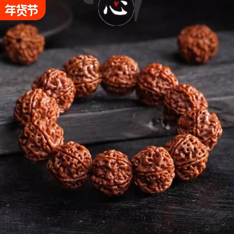 尼泊尔爆肉大金刚菩提手串男士盘玩单圈文玩核桃普提佛珠原籽手链