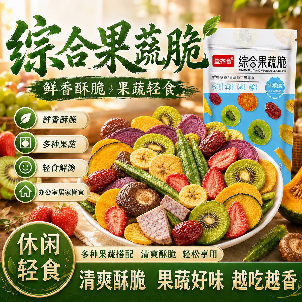 果蔬脆水果干冻干水果脆蔬菜干健康零食混合食品小吃秋葵脱水红薯