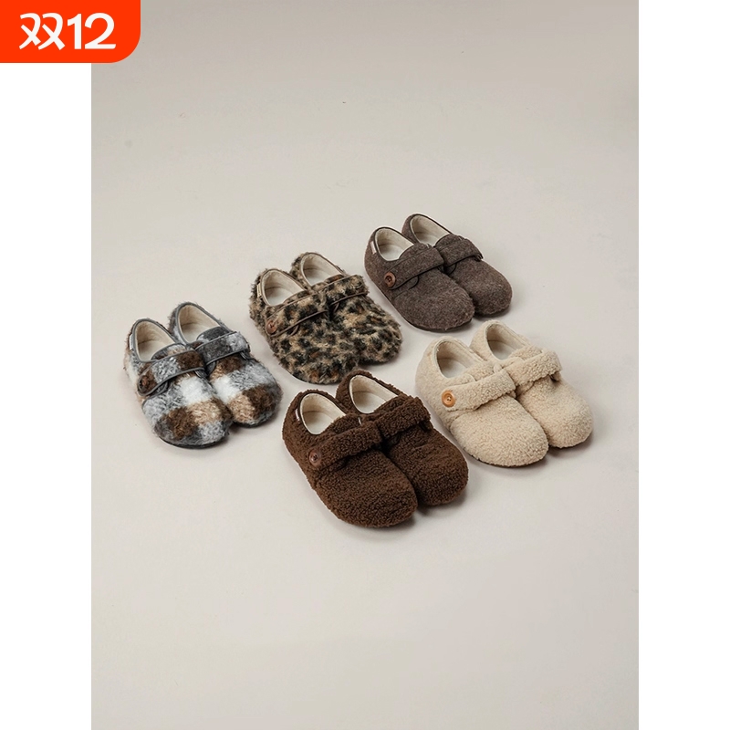 加绒毛毛鞋女款2025年秋冬季保暖魔术贴棉鞋羊羔毛包跟软底勃肯鞋