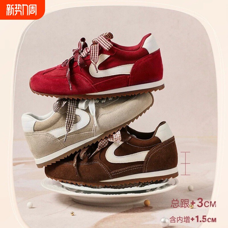 孙乐言推荐树莓糖红色复古芭蕾德训鞋女新款休闲双鞋带德训鞋子女