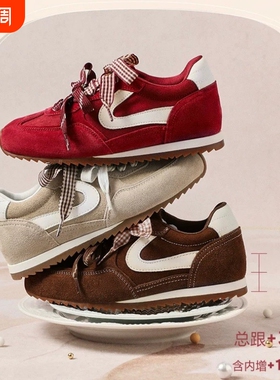 孙乐言推荐树莓糖红色复古芭蕾德训鞋女新款休闲双鞋带德训鞋子女