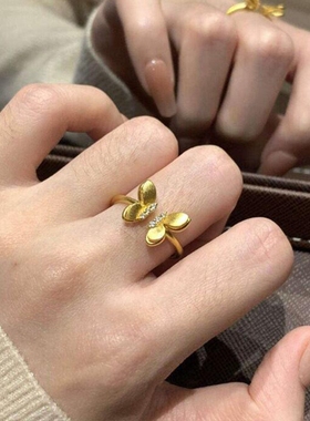 中古风Vintage金色拉丝超仙戒指