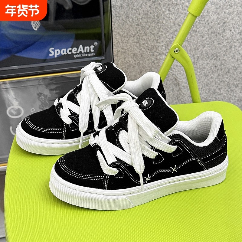 朗足现货夏季运动大头板鞋男款小众黑色休闲帆布鞋日系复古百搭女