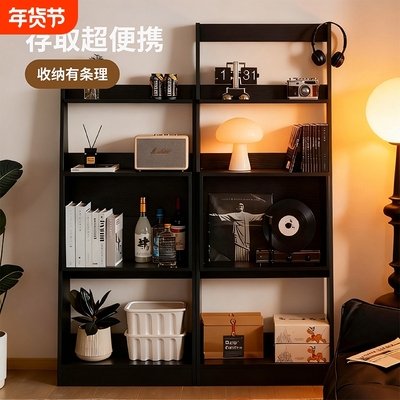 实木置物架家用中古风书架胡桃木落地复古展示架梯形靠墙收纳角柜