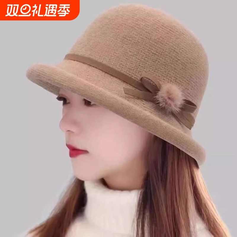 帽子女士渔夫帽子女新款洋气卷边礼帽秋冬保暖优雅百搭盆帽潮圆顶