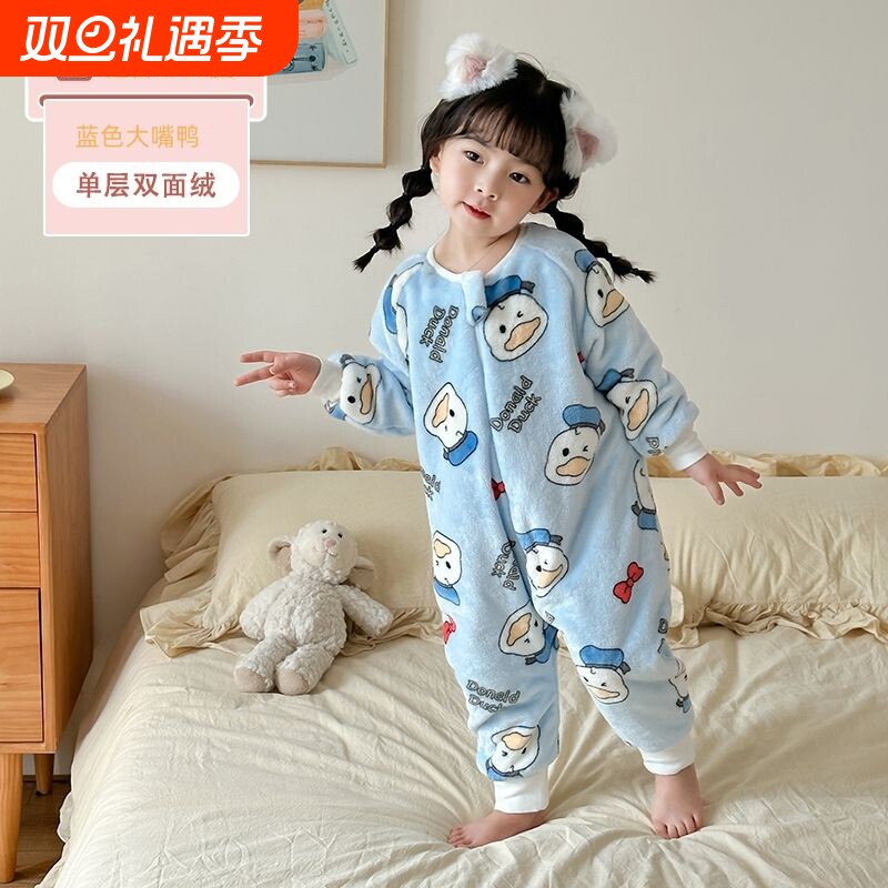 睡衣宝宝睡袋连体衣拉链新款婴儿神器儿童加绒男女法兰绒家居服