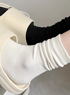 诸暨堆堆袜子女夏季薄款中筒袜透气长袜配小皮鞋白色黑色软糯舒适