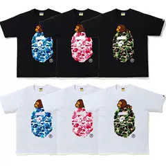 Children's Clothing, Family Matching Outfits, Trendy Brand Ape Short-Sleeve T-Shirt, Shark Bape Shark Camouflage Ape Head Monkey Summer