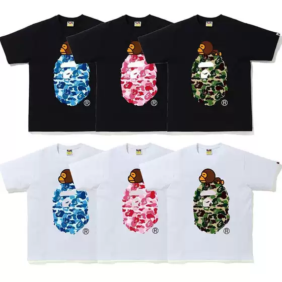 Children's Clothing, Family Matching Outfits, Trendy Brand Ape Short-Sleeve T-Shirt, Shark Bape Shark Camouflage Ape Head Monkey Summer