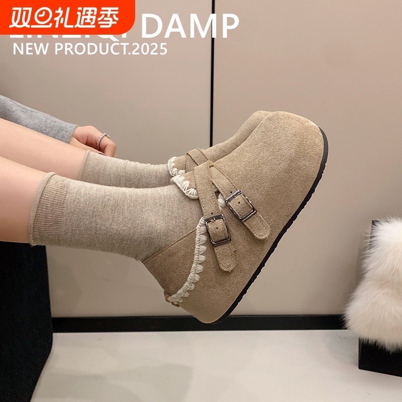 厚底内增高加绒勃肯鞋女外穿2025年秋冬新款勃肯棉鞋一脚蹬鞋子