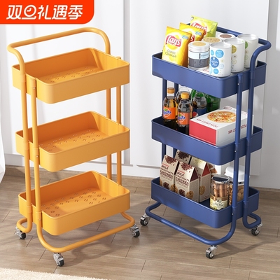 小推车置物架落地浴室厨房移动零食卫生间多层收纳书架子客厅碳钢