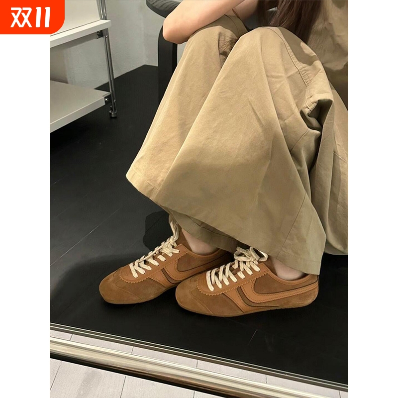 2025新款秋季真皮阿甘鞋休闲百搭运动鞋复古系带小众低帮德训鞋女
