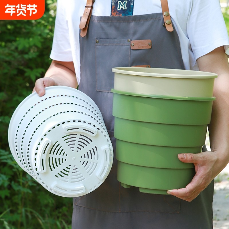 青山控根花盆塑料加厚大号盆栽加仑镂空360&deg;透气耐用客厅桌面