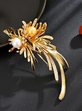 人间烟火大气胸针高档奢华大衣别针配饰珍珠烟花气质胸花礼服领针