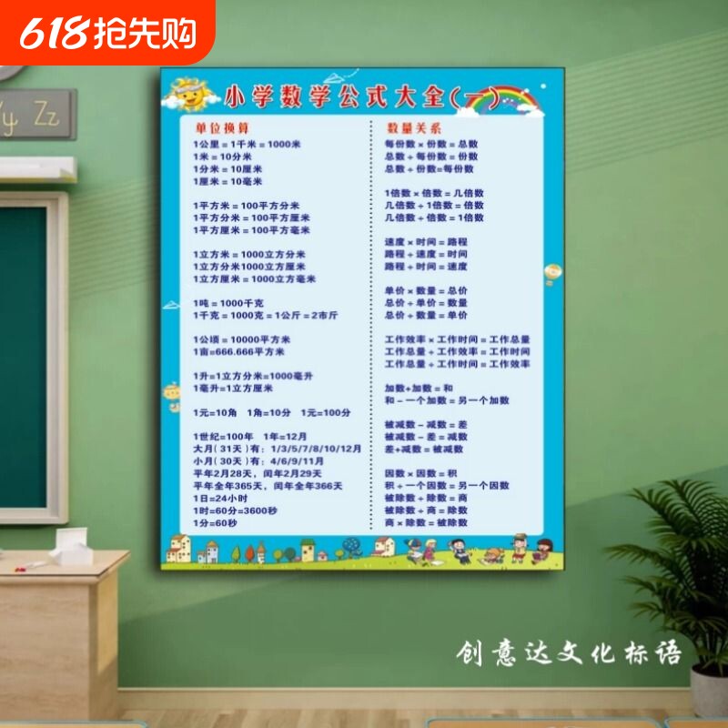 大九九乘法口诀表挂图二年级19x19乘法 小学数学单位换算大全墙